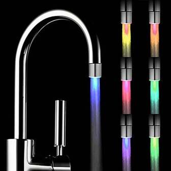 1pc LED Faucet Light, 7-Color Changing & Temp Sensing Automatic RGB Glow Faucet Tap For Kitchen & Bathroom