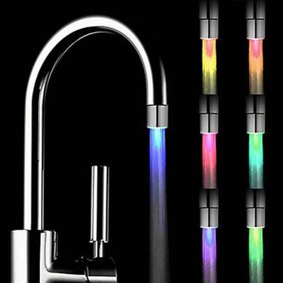 1pc LED Faucet Light, 7-Color Changing & Temp Sensing Automatic RGB Glow Faucet Tap For Kitchen & Bathroom