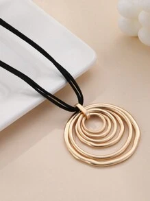 1個時尚簡約多層圓形吊墜項鍊,適合女性日常穿著、通勤、海灘度假、拍照等場合 - 金黃色 - 查看 2