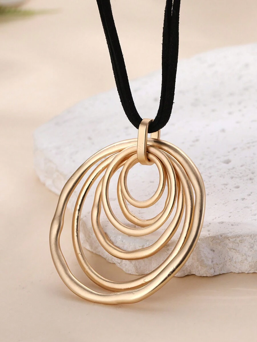 1個時尚簡約多層圓形吊墜項鍊,適合女性日常穿著、通勤、海灘度假、拍照等場合 - 金黃色 - 查看 1