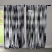 Gingham Checkered Poplin Window Curtain Panel