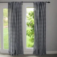 Gingham Checkered Poplin Window Curtain Panel