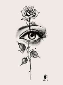 STARTTOOS 1 pieza Tatuaje temporal pequeño de diseño de rosa de ojo negro para brazo, pecho, abdomen, espalda, columna vertebral, estilo boceto - Negro - Ver 4