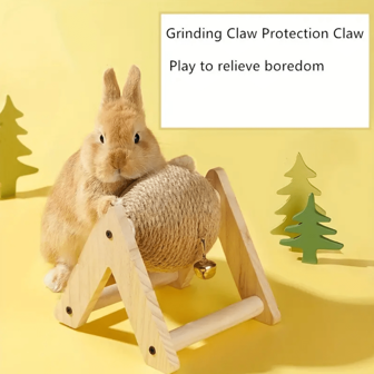 Juguetes para roer de mini conejo - Bola de arañar de sisal, espada, comestible, adecuado para conejo lop, suministros para conejitos con campana, combinación de colores al azar
