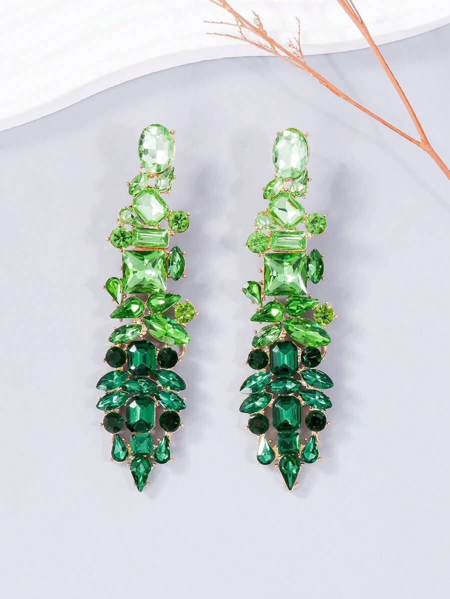juran 1 Par Lujosos Aretes Colgantes De Vidrio Exagerado Con Piedra De Cristal Para Mujer, Color Degradado, Adecuado Para Vacaciones, Fiestas Y Bodas - Verde - Ver 1