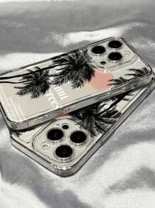 1 件 Ins 太空风格透明保护手机壳，防摔设计适用于海滩、夏季、椰子树防水防震防刮 - 無色 - 查看 3