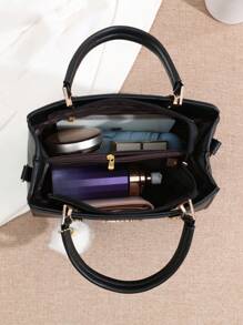 时尚手提包，带绒球装饰，多层斜挎包，适合约会和办公室女士，适合女士的办公室包和商务休闲包，非常适合办公室、商务和工作，商务休闲女包非常适合办公室商务和工作，有史以来最好的母亲节礼物，商务休闲女包非常适合办公室商务和工作 - 黑色 - 查看 7