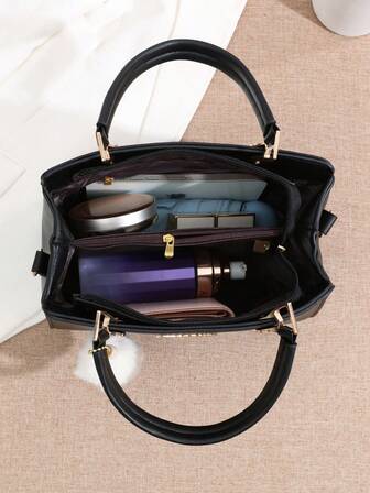 Sac à main avec décoration de pompon, sac bandoulière multicouche, convient pour les sorties et les femmes de bureau. Sac de bureau et décontracté pour femmes, parfait pour le bureau, les affaires et le travail. Sac décontracté pour femme d'affaires parfait pour le bureau, les affaires et le travail. Meilleur cadeau de fête des mères. Sac décontracté pour femme d'affaires parfait pour le bureau, les affaires et le travail