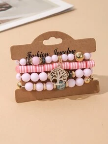 4pcs Boho Đời sống Cây Vật rủ xuống Vòng tay , Ngọt ngào dễ thương Nhiều màu Acrylic Sọc Kết cườm Co giãn Bộ vòng đeo tay Đối với phụ nữ - Nhiều màu - Xem 6