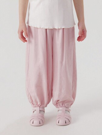 MARC&JANIE Young Girl Casual & Simple Breathable Solid Color Drawstring Linen Pants Summer