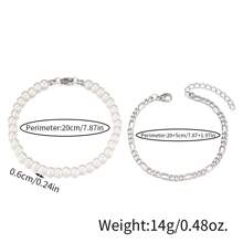 Pulseira De Corrente De Pérola Falsa Em Estilo Ins Para Homem E Mulher Casal Acessórios De Mão De Hip-hop - Prata - Ver 4