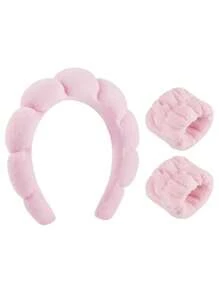 3 件/套 1 件女士纯色时尚头带和 2 件发带用于装饰 - 粉色 - 查看 12