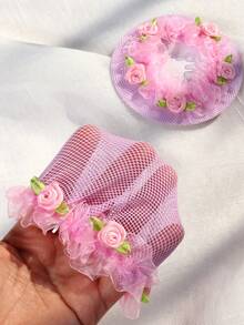2 Piezas Lindo Moño Rosa Con Cubierta De Flores Para Chicas, Adecuado Para Actuaciones De Baile O Vida Diaria - Rosa - Ver 4
