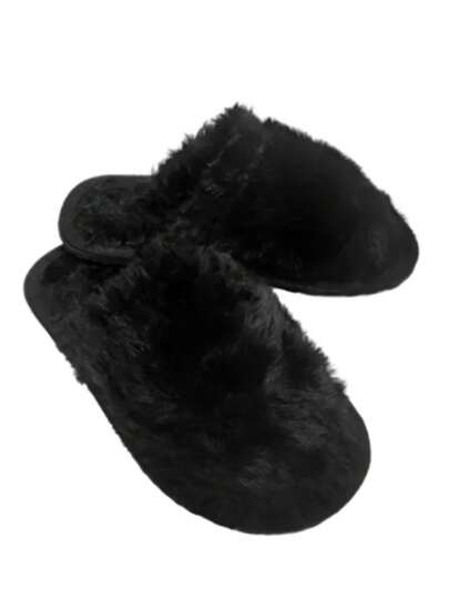 Chinelo de Pelúcia Unissex Preto Confortável para casa e maternidade