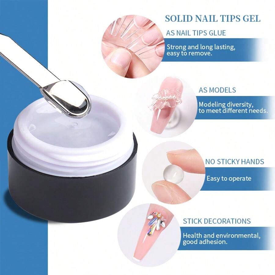 XEIJAYI 2Pcs 10ml Solid Nail Tips Gel Solid Sticker Nail Tips Adhesive