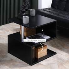 HOMCOM 20" Modern End Table, Accent Side Table, S-Shaped Coffee Table With Storage Shelf And Steel Poles, White - màu đen - Xem 5