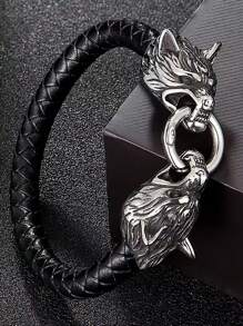 1入組男士嘻哈朋克護身符狼頭維京19/21/23cm皮質手鐲 - 彩色 - 查看 6