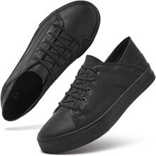 Women's Slip On Shoes PU Leather Slip On Sneakers Fashion White Tennis Shoes Low Top Black Casual Shoes Loafers Shoes - Đầy đủ màu đen - Xem 1