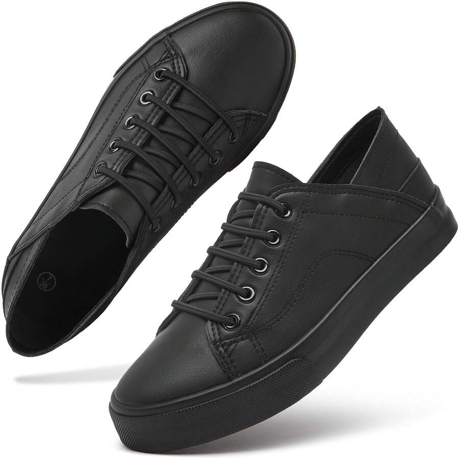 Women's Slip On Shoes PU Leather Slip On Sneakers Fashion White Tennis Shoes Low Top Black Casual Shoes Loafers Shoes - Đầy đủ màu đen - Xem 1