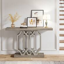 Tribesigns 55 Inches Console Table, Farmhouse Entryway Hallway Table With Geometric Metal Legs, Retro Vintage Foyer Table Accent Table For Entrance, Living Room - Grey - View 3
