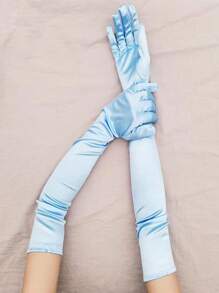 1 双女士黑色缎面歌剧长手套，适合正式活动、婚礼、派对万圣节配饰冬季手套婚礼