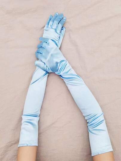 1 Pair Women's Black Satin Opera Length Gloves, Suitable For Formal Events, Weddings, Parties Halloween Accessories Winter Gloveswedding