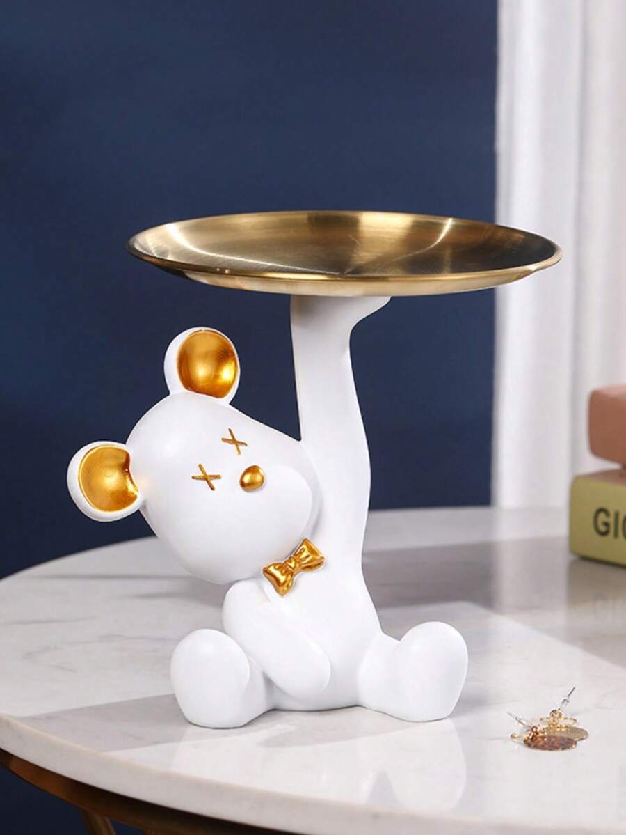 1 Miếng Dễ thương Và Đơn giản Hình gấu Cái mâm , Thích hợp Đối với Bàn Tổ chức , Kẹo Lưu trữ , Phòng khách Và Hành lang Chìa khóa Lưu trữ , Nhà  Đồ trang trí Và Trưng bày - trắng - Xem 1