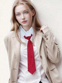 1 件女士红色学院风制服搭配可调节领带，适合婚礼、派对、音乐节配饰女士 - 紅色 - 查看 2