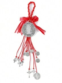 BONITTER Antique Silver Cross Charm Plating Saint Benedict Medal Protection Blessing Charm Catholic Golden San Benito Medalla Handmade Easter Day's Gift Car Hanging Charm For Men Women