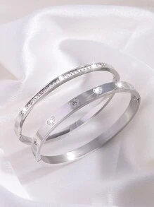 2 Pcs Gorgeous Exquisite Personalized Stainless Steel Love Single Row Drill Bangle Combination Suitable For Holiday Gift-Giving Ladies Valentines, Mom, Mother, Mother's Day, Gift - Love Single Row Diamond Bracelet Combination - View 14