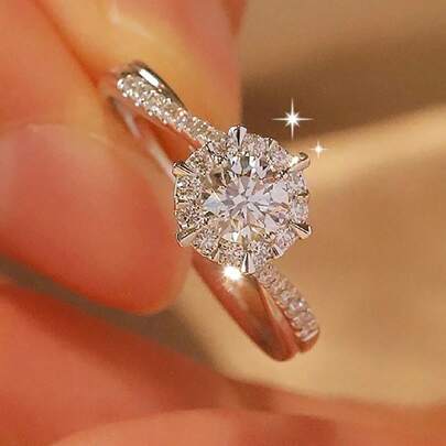 1pc 1 Carat Diamond Engagement Ring, S925 Sterling Silver Round Commitment Ring, Eternal Ring, Anniversary Luxury Ring, Bridal Wedding Jewelry Gift