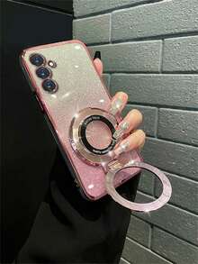 奢华渐变闪亮磁力支架无线充电外壳兼容三星 Galaxy S24 S23 S22 Ultra S24 Plus 电镀防震保护套 - 粉色 - 查看 2