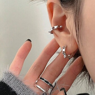 2pcs Non-Piercing Punk Style Cone Spike Stainless Steel Ear Clip No-Drill