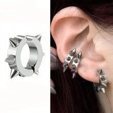 2pcs Non-Piercing Punk Style Cone Spike Stainless Steel Ear Clip No-Drill - Silver Ear Clip - View 2