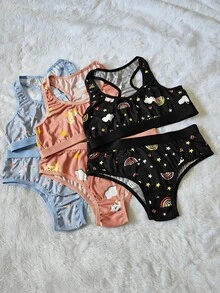 Kit 3 Conjuntos Lingerie Infantil Menina Moça Calcinha com Forro de Algodão e Top Nadador