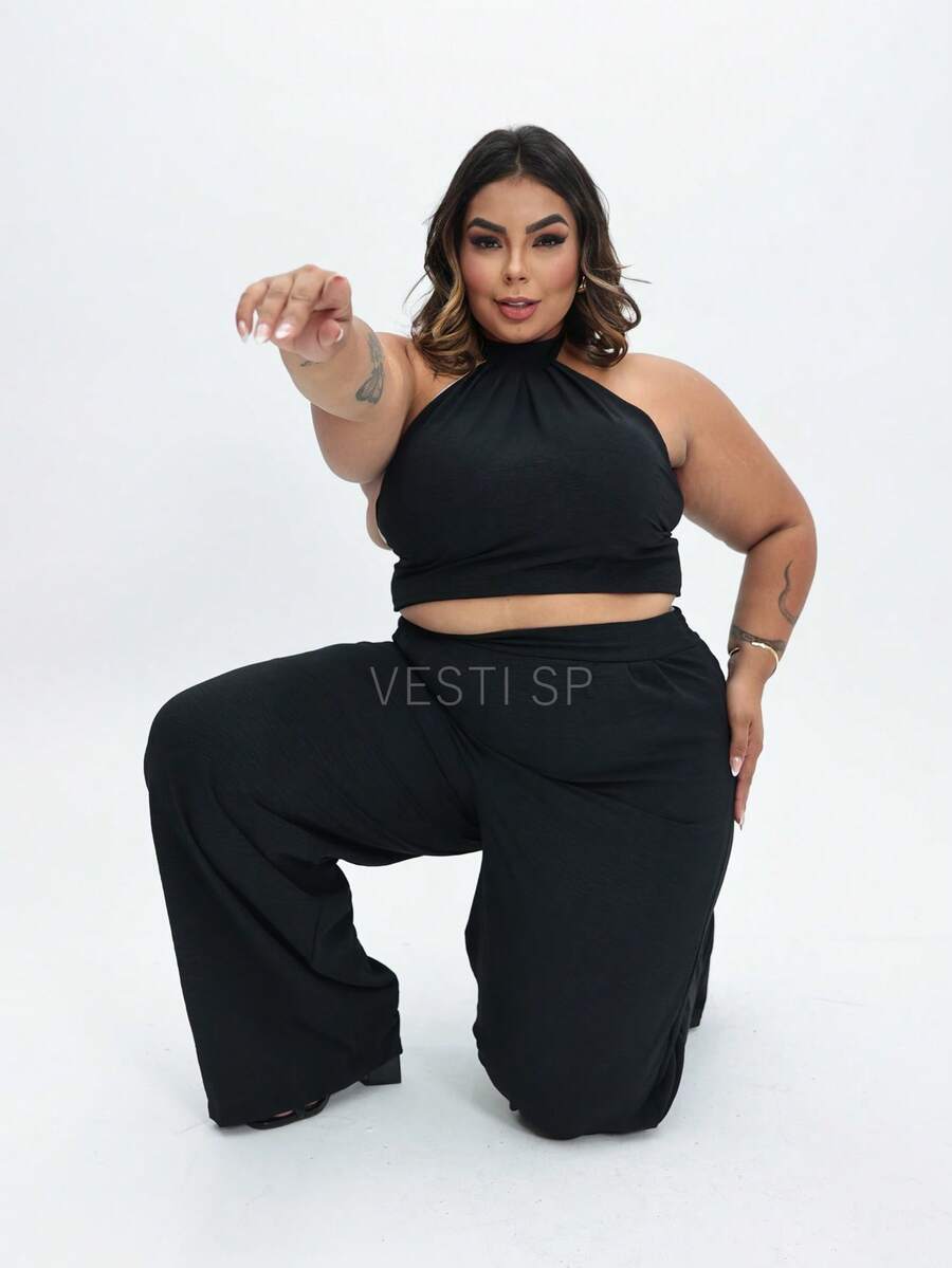 Plus Size Co-Ords - Black - View 1