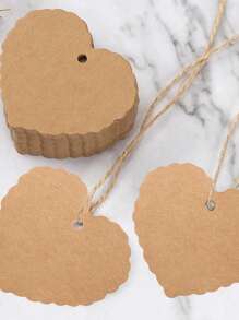 100pcs Blank Kraft Paper Hang Tags With Heart Shape Thank You Message,Christmas