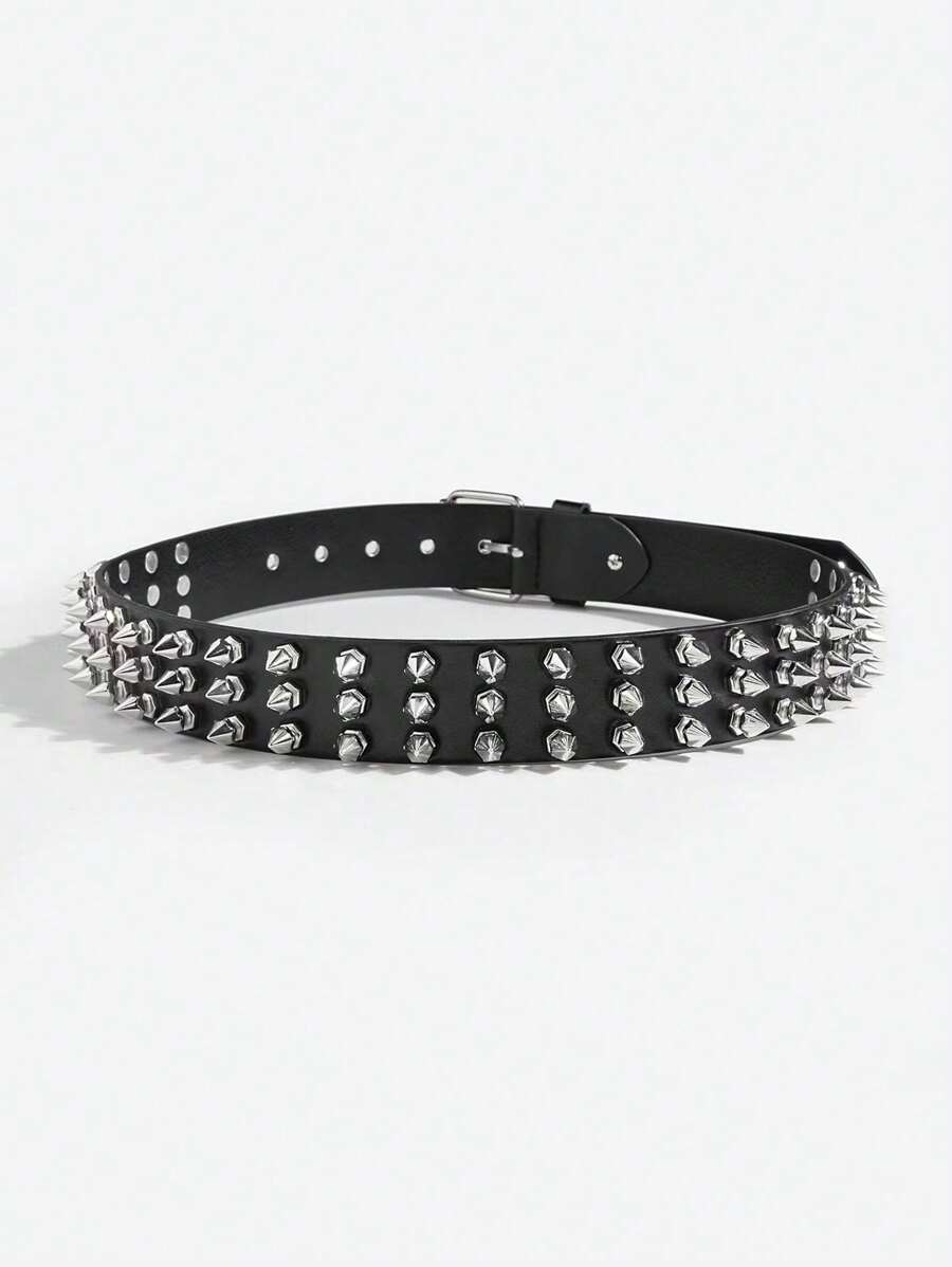 Street 1pc Women's Cool Punk Style Rivets Decorated Heavy Metal Dark Belt Halloween Summer, School Fall, Autumn, Halloween - Black - View 1