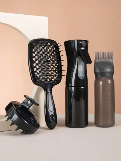 WANMEI 4件套干洗瓶套装：干洗瓶、洗发水瓶、冲洗瓶、带刻度的量杯（160毫升）；烫染瓶；洗发水瓶；空心梳；网梳；按摩造型梳；美发梳；家用硅胶洗发刷；家用洗发梳；200毫升喷雾瓶；美发沙龙喷雾瓶；浇水壶；美发刷、梳子、美发工具、美发产品及配件，适用于理发店、美容院、旅行必备。