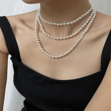 1pc Vintage Simple Elegant Faux Pearl Necklace Long Sweater Chain