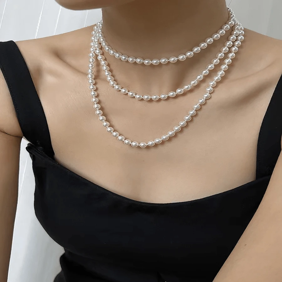 1pc Vintage Simple Elegant Faux Pearl Necklace Long Sweater Chain