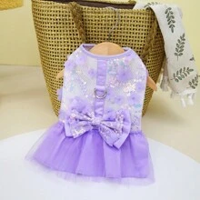Spring/Summer New Lace Skirt 24 Butterfly Leash Skirt, Pet Dress, Cat Princess Dress, Doll Dress, New Striped Casual Dress, Dog Clothes, Teddy Clothes, Fashion Princess Dress, Printed Princess Leash Dress - Purple - View 9