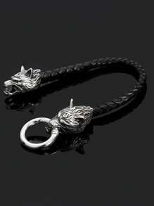 1入組男士嘻哈朋克護身符狼頭維京19/21/23cm皮質手鐲 - 彩色 - 查看 4