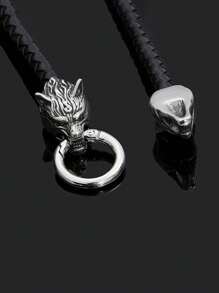 1入組男士嘻哈朋克護身符狼頭維京19/21/23cm皮質手鐲 - 彩色 - 查看 5