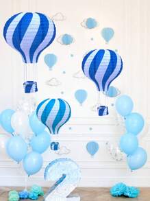 1 件，12 英寸纸灯笼灯罩 DIY 工艺品天花板悬挂装饰派对用品彩色热气球吊灯适用于婚礼、派对和生日 - 可折叠纸灯笼 - 藍白色 - 查看 1