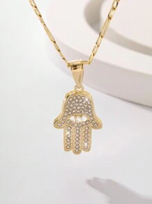 1 件复古风格 14K 镀金锆石镶嵌铜棕榈蓝恶魔之眼吊坠项链，适合作为送给母亲、情侣、好朋友、日常和节日佩戴、精神 - 金黃色 - 查看 2