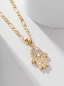 1 件复古风格 14K 镀金锆石镶嵌铜棕榈蓝恶魔之眼吊坠项链，适合作为送给母亲、情侣、好朋友、日常和节日佩戴、精神 - 金黃色 - 查看 4