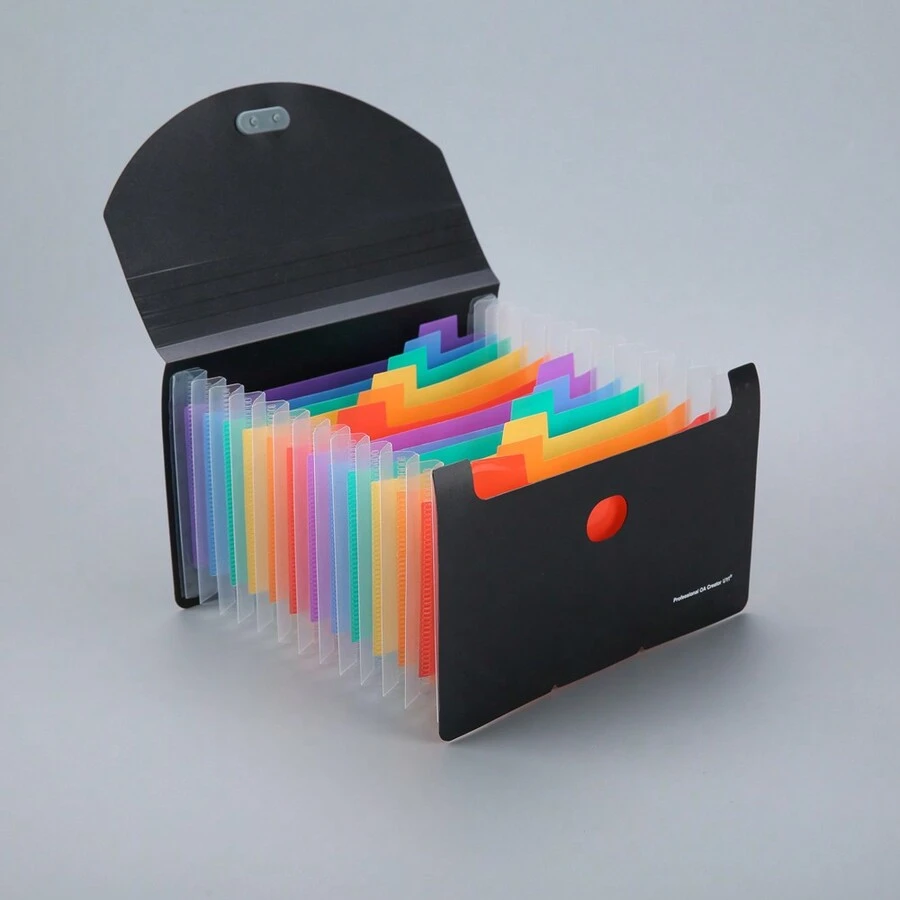 1pc A6 Size Invoice Organizer With 13 Pockets And Rainbow Pp Inner Pages - Black - View 1
