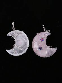 1 Miếng Dây điện Wrapped Trăng lưỡi liềm Ngôi sao Pha lê Vòng cổ mặt dây chuyền Reiki chữa bệnh Đá tự nhiên Đá vàng cốm Đá mắt hổ Thạch anh hồng Dây chuyền Đối với phụ nữ Người đàn ông Thủ công Đồ trang sức - Vòng cổ - Xem 3