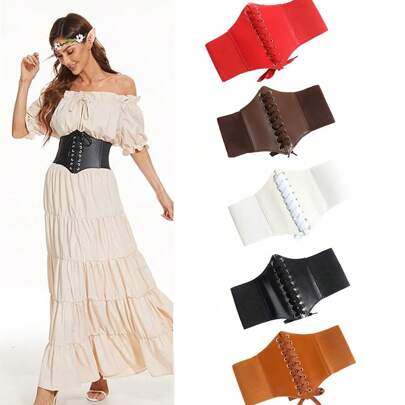 1pc Corset Waist Belt For Women, Wide Elastic Tie Waspie Belt For Dresses Halloween Waist Trainer Accessories For Ladies For Dress Western Cowboy Cowgirl Country Wear Vintage Women Corset Belt For Dress,Waist Trainer Waist-Shaping For Waist Slimming And Tummy Control
